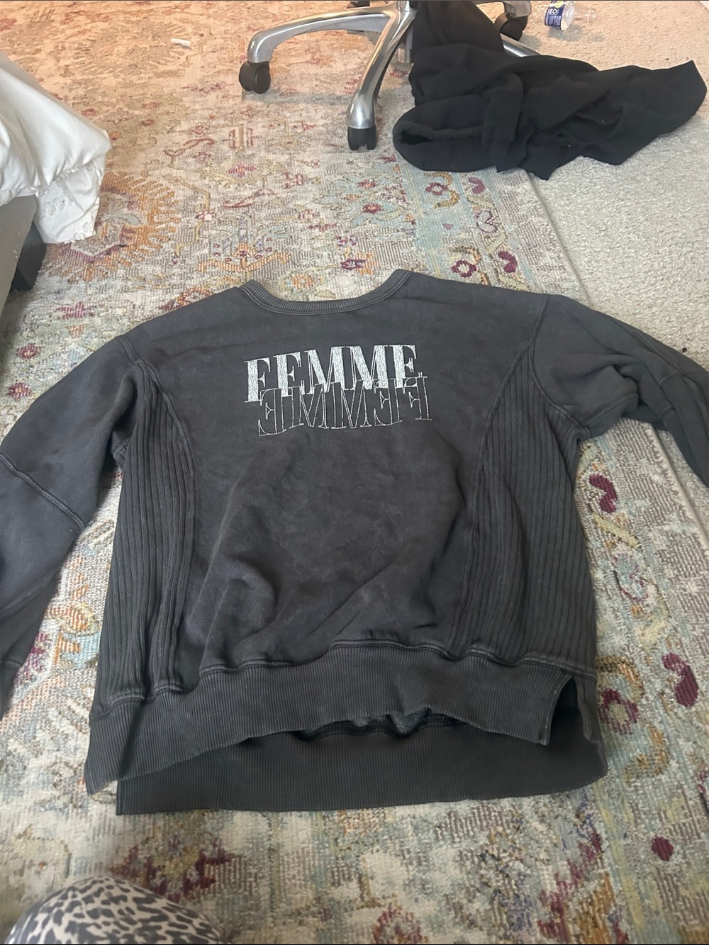 aerie Black 'FEMME' Graphic Rib-Side Sweatshirt